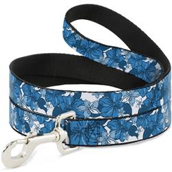 Dog Leash - Hibiscus Collage White/Blues