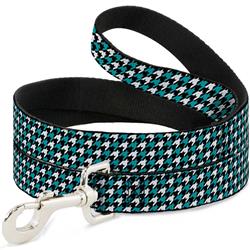 Dog Leash - Houndstooth Black/White/Turquoise
