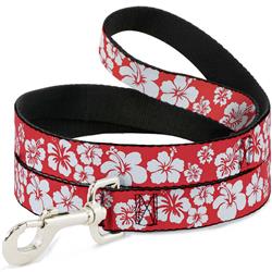 Dog Leash - Hibiscus Light Red/White