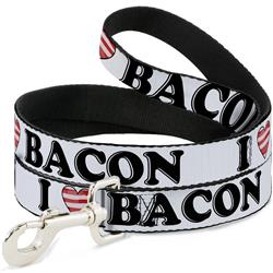 Dog Leash - I "HEART" BACON Text Black/White/Red