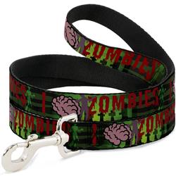 Dog Leash - I "Brain" ZOMBIES Black/Green/Red