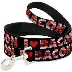 Dog Leash - I "Heart" BACON Black/Bacon