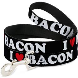 Dog Leash - I "HEART" BACON Black/White/Red