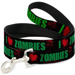 Dog Leash - I "HEART" ZOMBIES Black/Green/Red Splatter