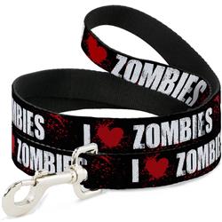 Dog Leash - I "Heart" ZOMBIES Bold Splatter Black/White/Red