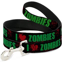 Dog Leash - I "Heart" ZOMBIES Bold Splatter Black/Green/Red