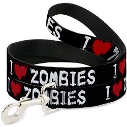 Dog Leash - I "Heart" ZOMBIES Bloody Splatter Black/White/Red