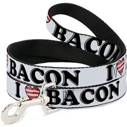 Dog Leash - I "Heart" BACON White/Black/Bacon