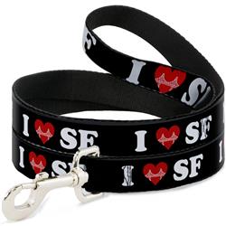 Dog Leash - I "HEART BRIDGE" SF Black/White/Red