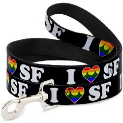 Dog Leash - I "HEART BRIDGE" SF Black/White/Rainbow