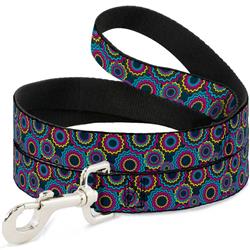 Dog Leash - Jagged Rings Teals/Fuchsia/Yellow