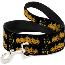 Dog Leash - Jack-o'-Lanterns/Haunted House Black/Yellow
