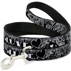 Dog Leash - Love Love Black/White