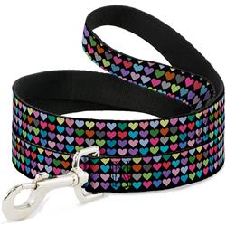 Dog Leash - Mini Hearts Black/Multi Color