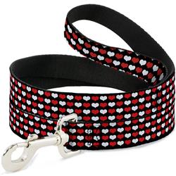 Dog Leash - Mini Hearts Black/Red/White