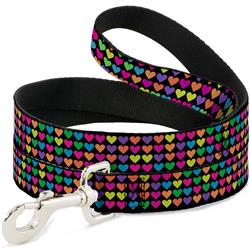 Dog Leash - Mini Hearts Black/Multi Neon