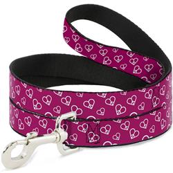 Dog Leash - Mini Peace Hearts Fuchsia/White
