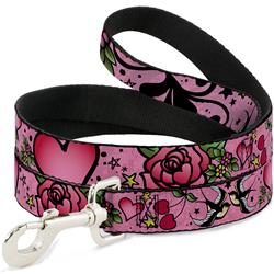 Dog Leash - Mom & Dad CLOSE-UP Pink w/Sparrows