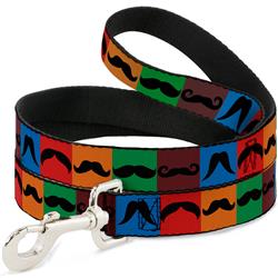 Dog Leash - Mustaches Multi Color Blocks/Black