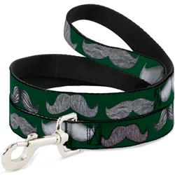 Dog Leash - Mustaches Green/Sketch
