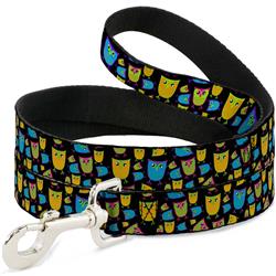 Dog Leash - Owls Black/Multi Neon