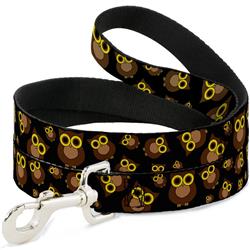 Dog Leash - Owls Scattered Black/Brown/Yellow