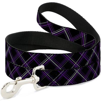 Dog Leash - Plaid Black/Purple/Gray
