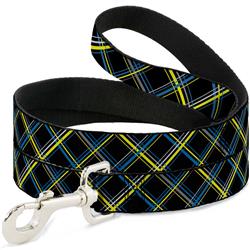 Dog Leash - Plaid Black/Yellow/Turquoise/Gray