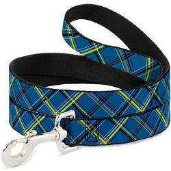 Dog Leash - Plaid Turquoise/Yellow/Black/Gray