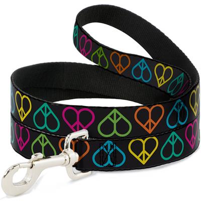Dog Leash - Peace Hearts Repeat Black/Neon