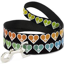 Dog Leash - Peace Hearts Repeat Fill Black/Rainbow