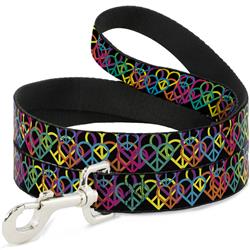 Dog Leash - Peace Hearts Stacked Black/Neon