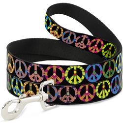 Dog Leash - Peace Flowers Black/Multi Color