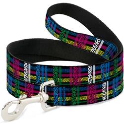 Dog Leash - Plaid Black/Neon Animal Skins