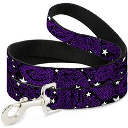 Dog Leash - Paisley Stars Black/Purple/White