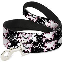 Dog Leash - Punk Heart & Cross Bones w/Splatter Black/White
