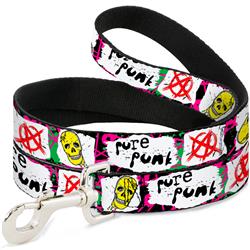 Dog Leash - Pure Punk w/Safety Pins Black/Fuchsia/White