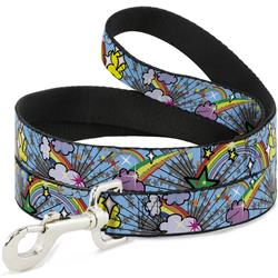 Dog Leash - Rainbow Cloud Stars Baby Blue