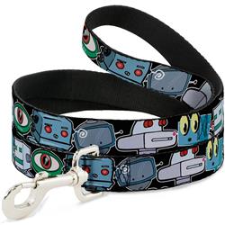 Dog Leash - Robots CLOSE-UP Black