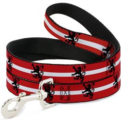 Dog Leash - Rampant Lion Repeat/Stripes Red/White/Black