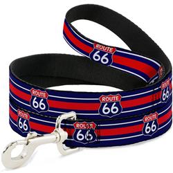 Dog Leash - ROUTE 66 Highway Sign/Stripe Blue/White/Red