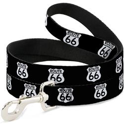 Dog Leash - ROUTE 66 Highway Sign Repeat Black/White