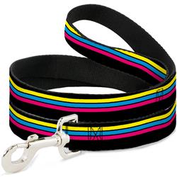 Dog Leash - Racing Stripes Black/Yellow/Blue/Pink