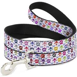 Dog Leash - Skull & Fleur-de-Lis White/Multi Color