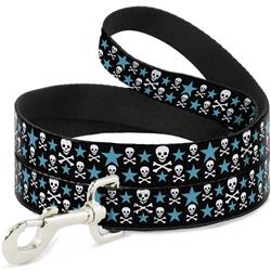 Dog Leash - Skulls & Stars Black/White/Blue