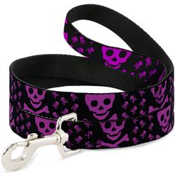 Dog Leash - Skull w/Babies Black/Fuchsia