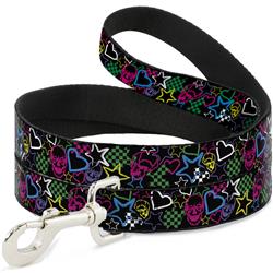Dog Leash - Sketch Skull/Star/Heart/Checker Black/Multi Color