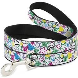 Dog Leash - Sketch Skull/Star/Heart White/Multi Color