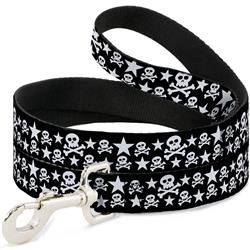 Dog Leash - Skulls & Stars Black/White