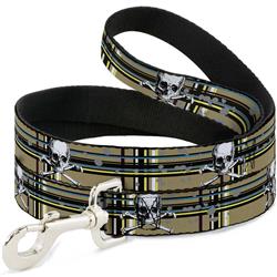 Dog Leash - Skull & Cross Bones Plaid Tan